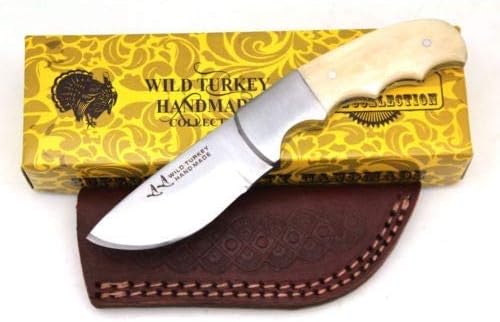 Wild Turkey Handmade Collection Full Tang Bone Handle Fixed Blade Skinner Knife w/Leather Sheath (B)