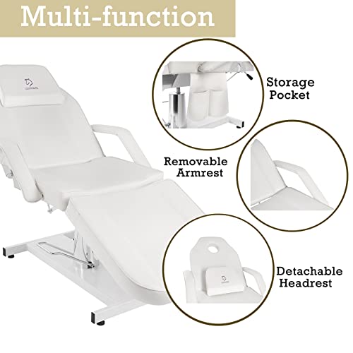 Luxmars Hydraulic Facial Chair Massage Bed Tattoo Chair Adjustable Professional For Esthetician Beauty Lash Extensions Spa Table Esthetician Chair Spa Beds For Esthetician With Storage Pocket (White) #TOP6
