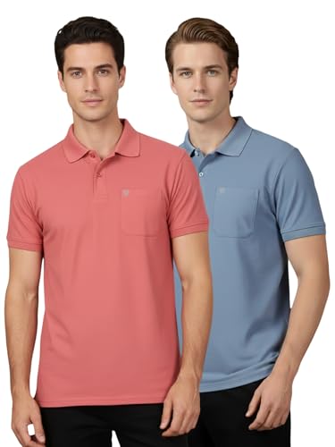 Image of Lux Cozi Men's Cotton Blend Polo T-Shirt with Chest Pocket | Collar T-Shirts for Men | Half Sleeves | Plain - Regular Fit (Pack of 2)