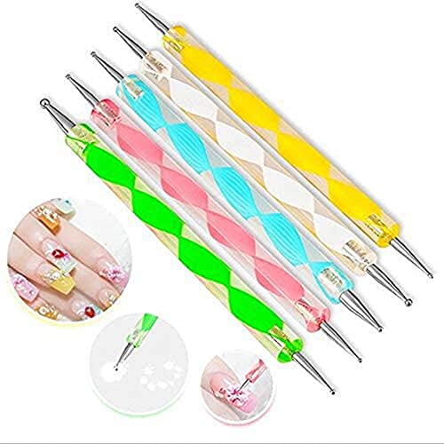 ikis 5PCS Nail Dotting Pen Marbleizing Dotting Painting Pen Polish Carving Tool,Paint Manicure Dot Nail Art Set – Multi-Colored