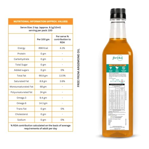Image of Foreka Cold Pressed Mustard Oil - Unrefined Oil For Cooking - Chemical-free and 100% Natural (1 Litre (Pack of 2), Yellow Mustard)