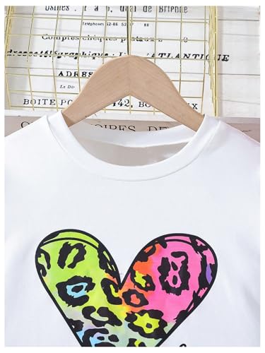 Image of WDIRARA Girl's 2 Piece Outfits Leopard Print Clothing Set Heart Graphic Tee and Flare Bell Bottom Pants