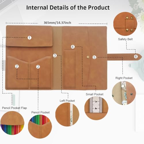 Image of YCOSAN Leather Pencil Case, A5 Notebook Cover Suitable Gifts for Writers and Artists (Brown)