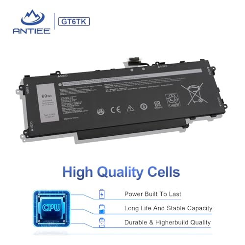 ANTIEE 60Wh GT6TK Laptop Batterie Compatible avec Dell Latitude 9440 9450 2-in-1 Series K2CPY 0K2CPY MWK05 0MWK05 11.55V 5065mAh/3-Cell