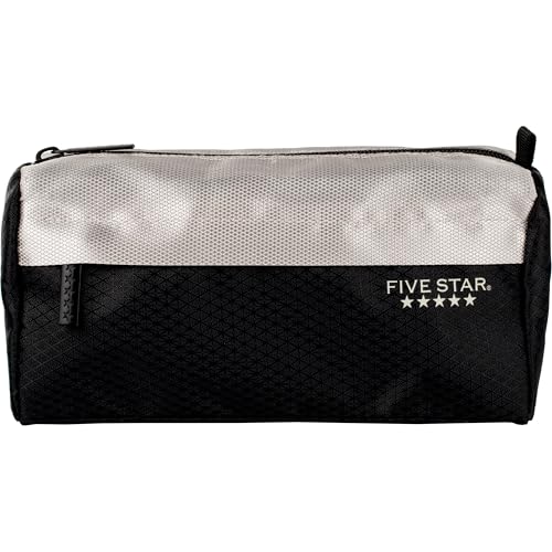 Image of Five Star Pencil Pouch, Pen Case, 9-Pocket Zipper Pouch, Storage Organizer for School Supplies Earbuds Chargers Cables Makeup, Black /Grey (505600A-ECM)