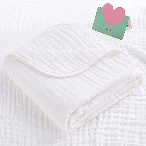 Image of HardNok Muslin Baby Blanket 6 Layer Pure Cotton Receiving Blankets, Breathable and Lightweight, Super Soft Multi-use Blanket for Boys and Girls in All Seasons.(White)…