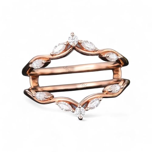 Marquise Cut Moissanite Enhancer Wedding Ring Customaized Everyday Rose Gold Ring Prong Setting Unique Stackable Ring Enhance Art Deco Double Band Birthday Gift - Main Image
