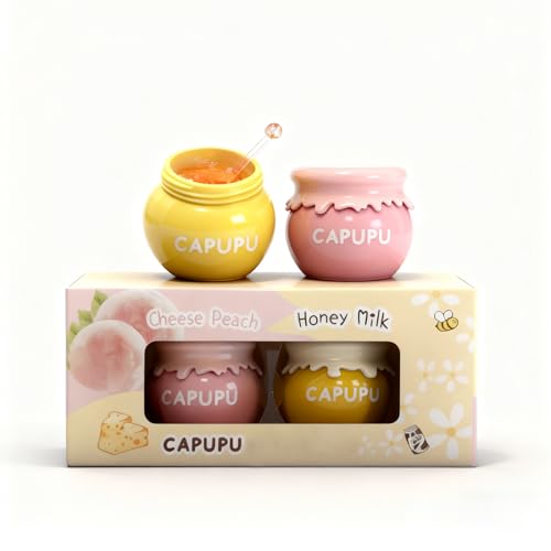2 PCS Bee Lip Balm & Peach Balm Pot, Lip