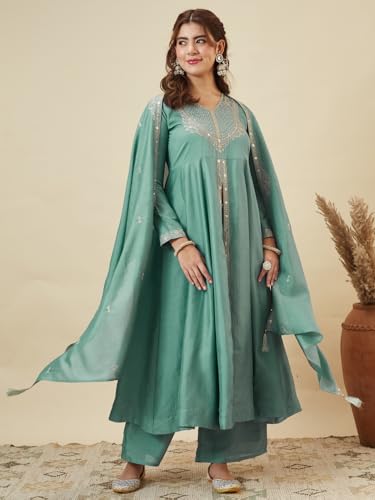Image of MOKOSH Women's Silk Heavy Embroidered Anarkali Suit Set with Dupatta