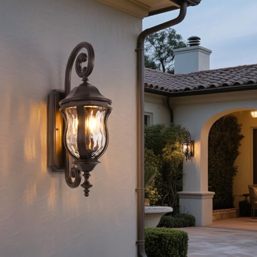 Image of Outdoor Wall Sconces, 22.8 inch Brown Large Exterior Wall Lanterns