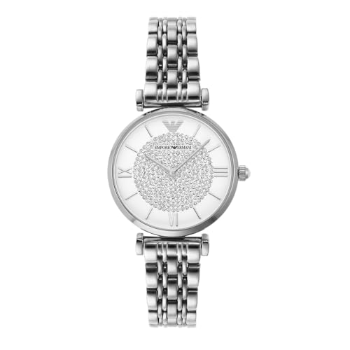 Emporio Armani Damen Silberfarbene Edelstahl Uhr und Halskette, Set