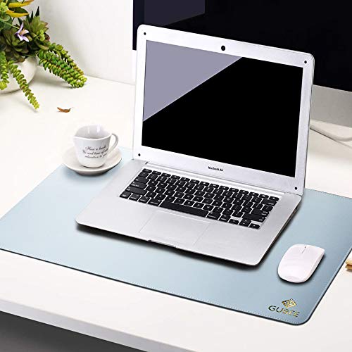 GUBEE PU lederen multifunctionele bureau pad,Upgrade naairand bureaumat, waterdichte antislip anti-vuile krasbestendige muismat pad voor kantoor, thuis en reizen (blauw/zilver)
