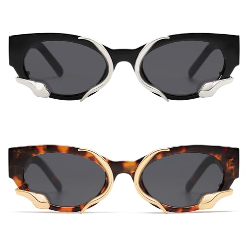 Trendy Sunglasses for Women Men Vintage Narrow Cateye Metal Snake Sunnie Y2k Accessories AP3621