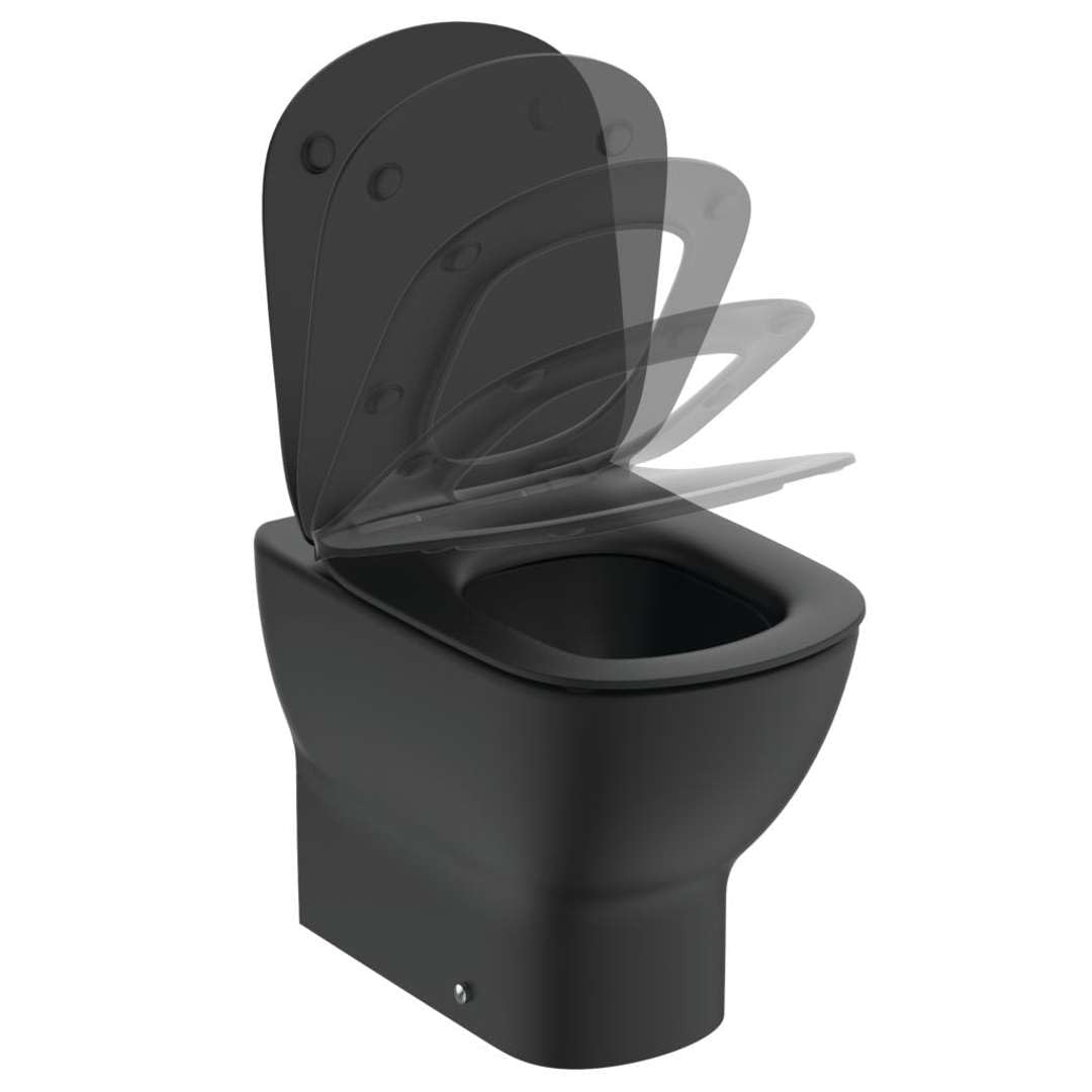 Ideal Standard - Tesi, WC a terra filo parete universale Aquablade, Copriwater sottile con chiusura rallentata, Nero seta