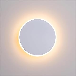 Modern Round Wall Sconce Nordic Circle 3-Color Dimmable Wall Lamp Adjustable Light for Living Room Bedroom Stairway Porch(White)