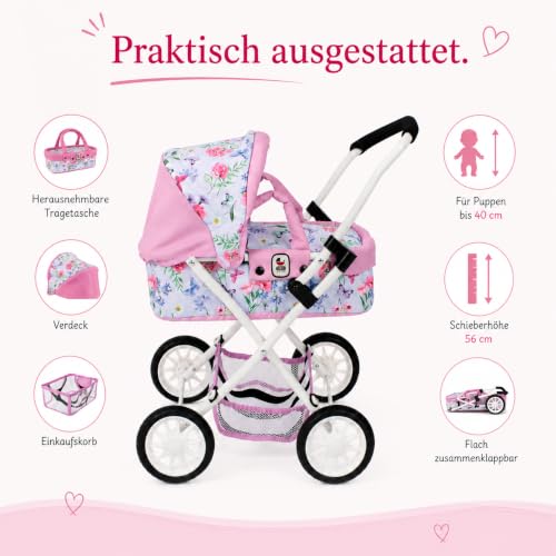 Bayer Chic 2000 Puppenwagen Smarty – Erster Puppenbuggy mit Tragetasche, Flowers, Rosa – Ansicht 4