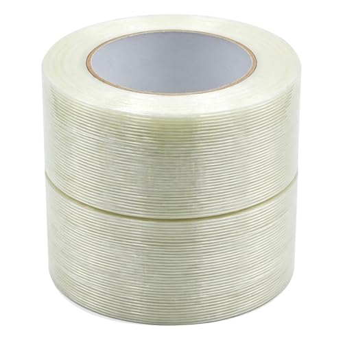 Image of Clear Filament Tape 2 Inch x 60 Yards 2 Rolls, Heavy Duty Strapping Tape 5.5 Mil, Fiberglass Reinforced Packing Tape, Transparent Packaging Tape for Shipping, Bundling & Carton Sealing