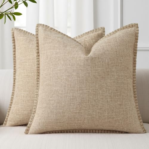 decorUhome Taupe Faux Linen Outdoor Throw Pillow Covers 20x20 Set of 2