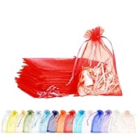 Sacchetti In Organza PLECUPE 100 Pezzi Sacchetti Confetti, 16x22cm Sacchetti Regalo In Organza Con Coulisse Per Matrimonio,Natale,Bomboniere,Compleanno, Caramella, Gioielli, Festa, Battesimo-Rosso Sacchetti Organza