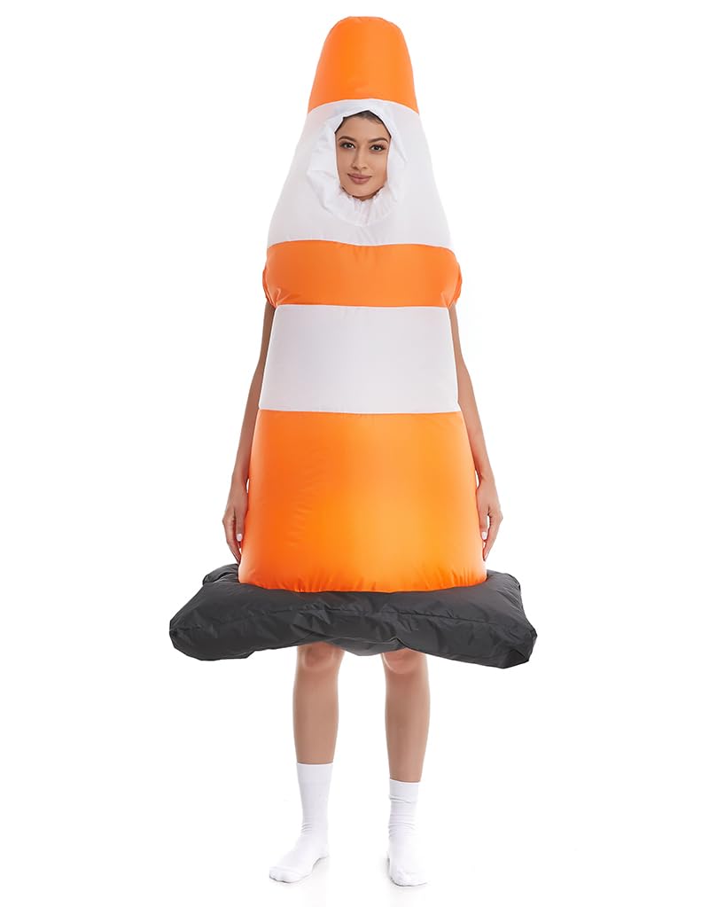 Inflatable Adult Traffic Cone Costume Men Women Orange Large