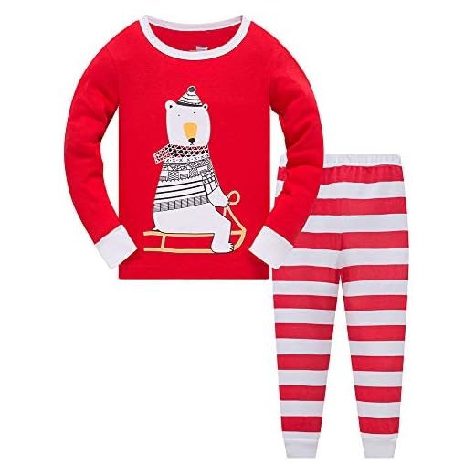 TEDD Garçons Filles Ensembles de Pyjama de Noël en Coton Mignonne Père Noël Bébé Vêtements de Nuit pour Enfants 11-12 Ans