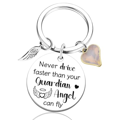 UVIBEW Guardian Angel Keychain Sweet 16 Gifts for Girls Angels Gift for Women New Driver Gifts for 16 Year Old Girl Never Drive Faster Than Your Guardian Angel Can Fly