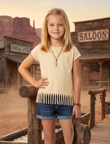 Image of Noomelfish Girls Short Sleeve Fringe T-Shirts Soft Jersey Cotton Tee Tops (3-12 Years)