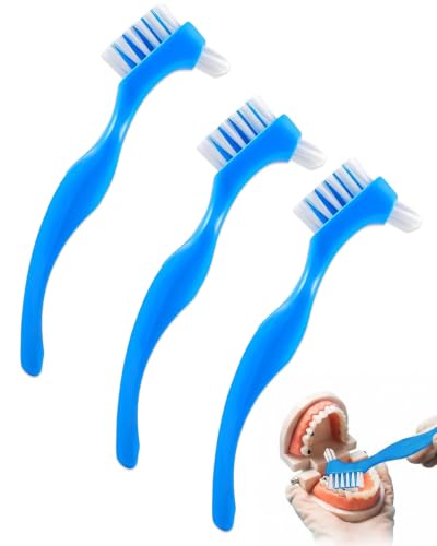 YIPFEN 3 Cepillos Premium para Higiene de Prótesis Dentales, Cepillo Doble con Cerdas Multicapa, Mango Antideslizante de Goma, Ideal para Limpieza de Dentaduras, Retainers, Aligners y Brackets