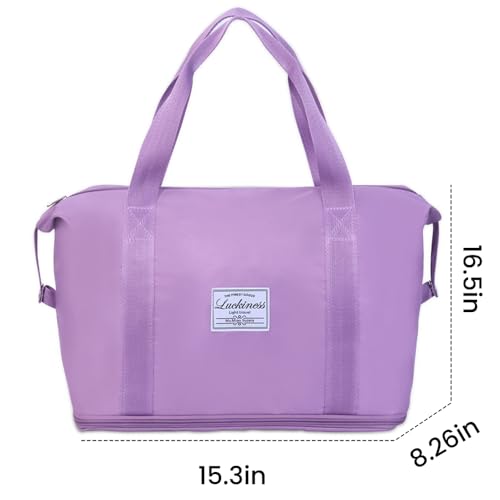 FUNSEED Travel Duffel Bags 15.3×8.26×16.5 Simple Carry-on Luggage Solid Color Gym for Women and Men (Purple)2