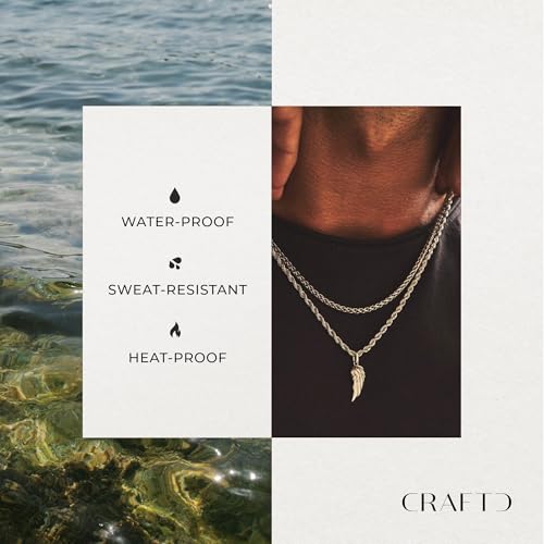 CRAFTD | Wing Pendant Necklace | 20.5" Chain Link with 20MM x 20MM Pendant | Waterproof, Heat & Sweat Resistant | Gifts for Men | Men's Jewelry |3