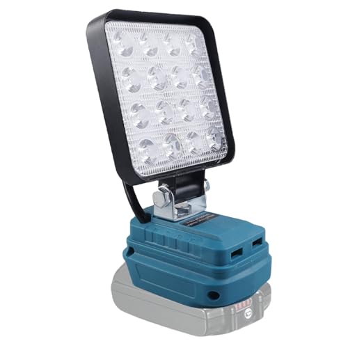 Lámpara con batería para Makita 18 V: 48 W 5400 lm, luz de trabajo LED cuadrada, resistente al agua, foco de construcción, lámpara con USB, batería portátil para reparación de coches, iluminación