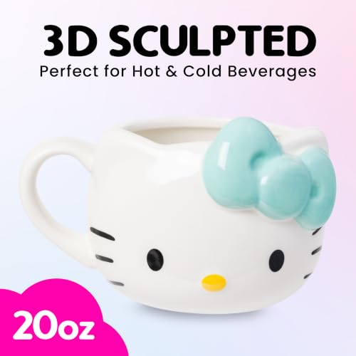 Image of Silver Buffalo Sanrio Hello Kitty Light Blue Bow, 3D Sculpted Mug, 20oz | Ceramic, 0.59 Liters