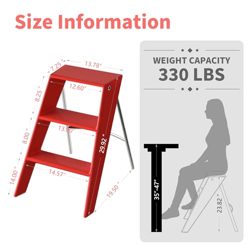 HOTEAGLE Modern Folding Chair - Multifunctional Design Doubles as Step Stool & Storage Shelf, Sturdy Engineering Plastic for Kitchen, Dining & Bistro,Red - image 5