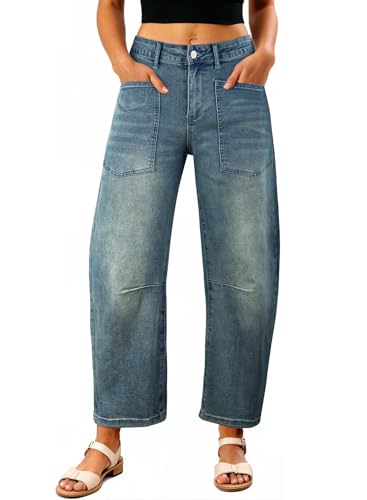 Image of EVALESS Barrel Jeans Women Baggy Stretchy Cropped Denim Pants