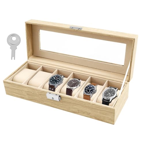 Tcwhniev Watch Travel Case, 6 Slot Watch Display Box Organizer, PU Watches Roll Travel Case for Home, Portable Carrying Box Organizer for Men and Women