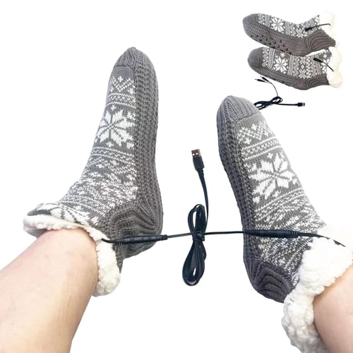 Opilroyn Calentadores de pies para hombre, calcetines eléctricos autocalentables, accesorios de invierno, calentador de pies, calcetines de calentamiento portátiles con patrón de copo de nieve para