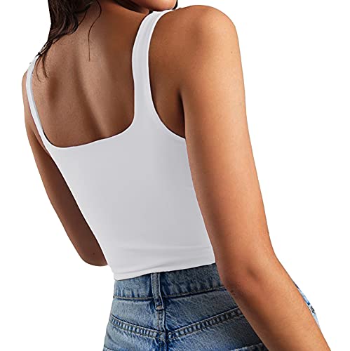 Artfish Women's Sleeveless Strappy Tank Square Neck Double Layer Workout Fitness Casual Basic Crop Tops2