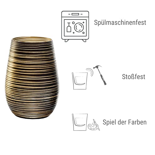 Stölzle Lausitz Wassergläser Twister Schwarz-Gold 6er-Set 465 ml – Allroundgläser für Wasser, Saft & Cocktails – Hochwertige Trinkgläser aus bleifreiem Kristallglas – Spülmaschinengeeignet & stoßfest