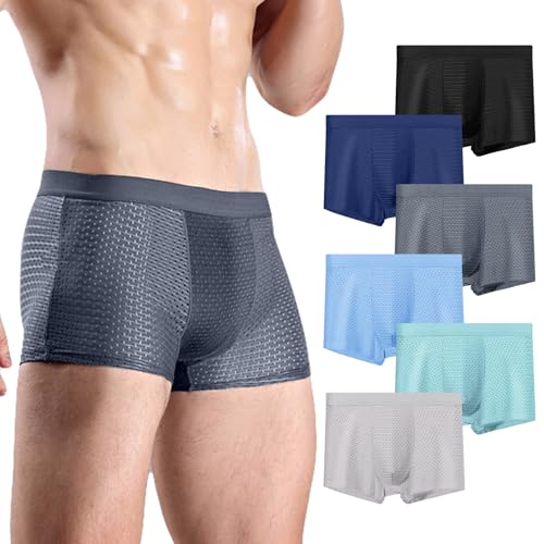 6-pack Men's Mesh Ice Silk Underwear Box Briefs, Flex Breathable Cool ，Ultra-Thin Stretch Boxers Reathable3