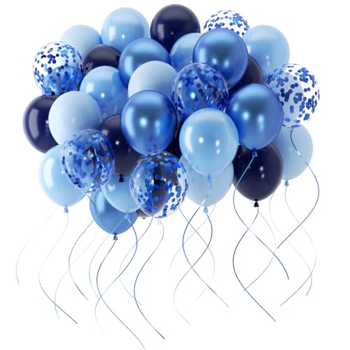 Image of 60 PCS Blue Balloons, 12 Inch Navy Light Metallic Chrome Confetti Blue Balloon for Birthday, Wedding, Boy, Baby Shower Party Decoration