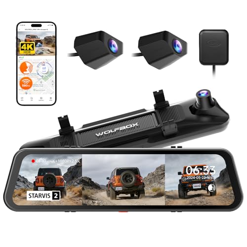 WOLFBOX G900 Tripro Bumper-N 3 Channel 4K Mirror Dash Cam, 4K+2.5K+1080P Front Rear & Bumper Camera,8MP STARVIS 2 IMX 678 Night Vision,12" Smart Screen for Off-Road & Blind Spot(SD Card Not
