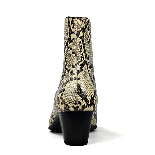 OSSTONE Men Chelsea Ankle Boots Leather Snake Print Chukka Boots Calfskin Casual Heel Retro Dress Boots JY056-US-R3