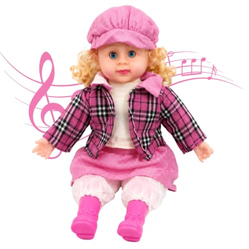 Image of SHAKTISM Poem Doll Small Singing Songs Doll - 50 cm Big Size Musical Plush Soft Doll with Sound, Cute Clothing Doll Toy for Kids & Toddlers, Gift for Girls Age 1-6 Years (Pink Jacket Check)