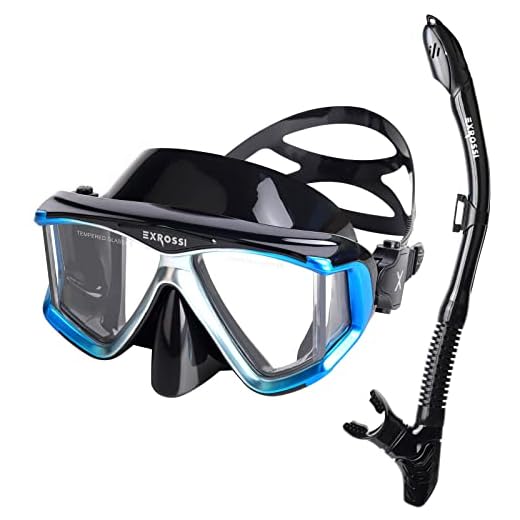 Professional Snorkel Set for Adults Anti-Fog Diving Mask with Pano 4 Tempered Glass Lens Swim mask and Dry Top Snorkel Anti-Leak Scuba Diving & Snorkeling Gear for Men Women (Z-Blue Set)