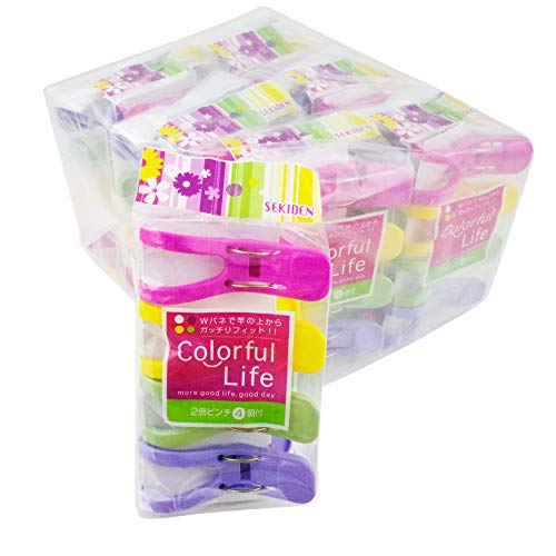 セキデン 2倍ピンチ 4個付×12袋セット ダブルバネで竿の上からしっかり挟む SEKIDEN Colorful Life TP-J74-12