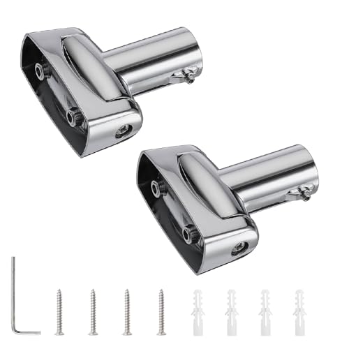 Shonmogar 2 Pack Shower Curtain Rod Brackets, Zinc Alloy Holder with Screw, Wall Mount Bracket, 180 Rotatable for 1 Inch Curved Rod, Polish Silver