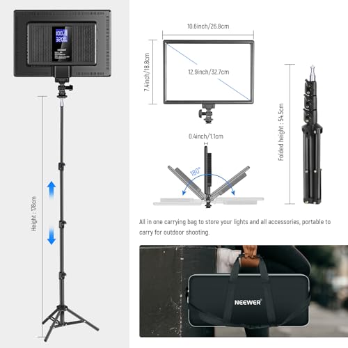 Image of NEEWER 13 inch LED Video Light Panel Kit, 2 Pack Bi Color Dimmable with Tripod Stand, 4000mAh Battery, 3200K-5600K CRI97+, USB, for Studio /Streaming /YouTube, Black, NL-192AI