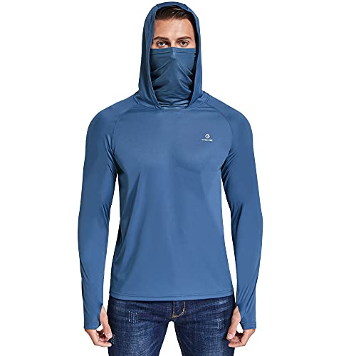 OGEENIER Men's UPF 50+ Sun Protection Hoodie Shirt with Mask Long Sleeve UV Fishing Workout Hiking Thumbholes Shirt,Navy Blue,XXL