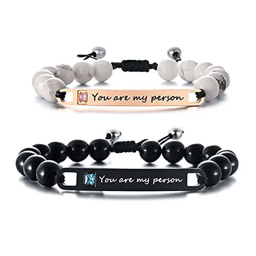Hisatan Gift for Lover,You are My Person Matching Couple Bracelets for Boyfriend and Girlfriend,Yin Yang Beaded Bracelets Set for Anniversary