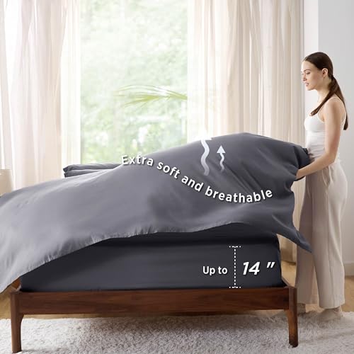 Bedsure Dark Grey Comforter Set Full - 7 Pieces Solid Bed in a Bag, Full Bed Set with Comforter, Sheets, Pillowcases & Shams